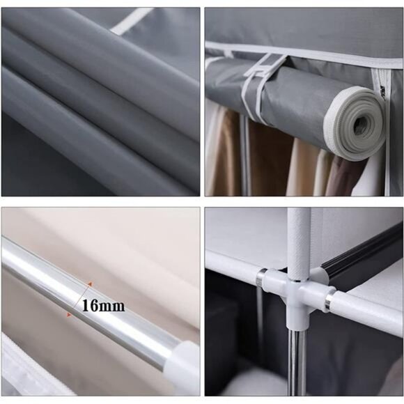 Portable Wardrobe Closet with Oxford Cloth Cover, 51" L x 18" D x 63" H, Grey B - Picture 4 of 7